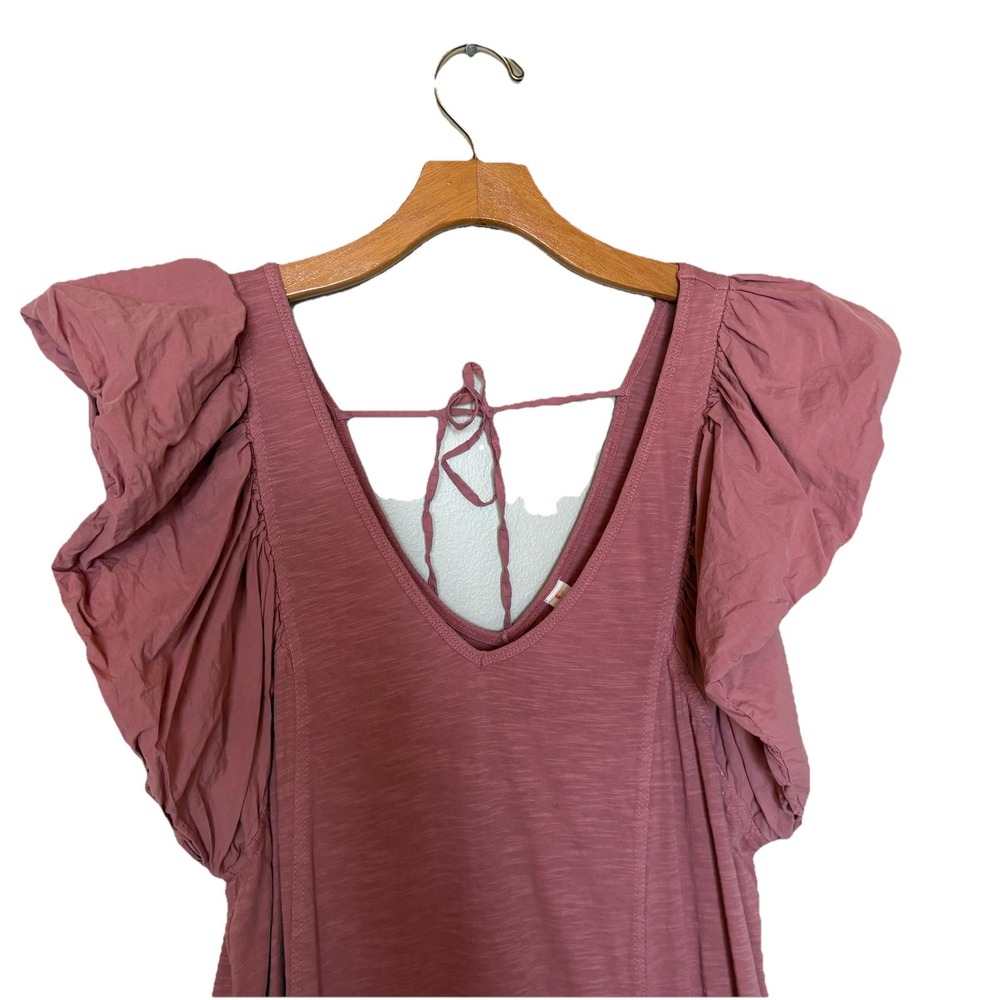 Daily Practice Anthropologie Flutter Sleeve Tee Dress Cotton in Dried Coral SZ M - Picture 5 of 15